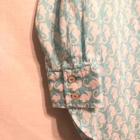 Talbots Petites Blue Sea Horse Button Down Shirt - Picture 3 of 6